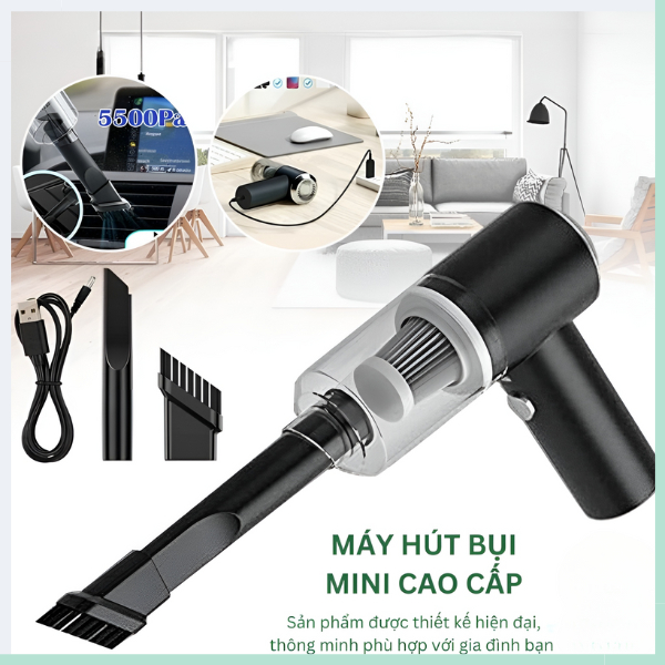 Máy hút bụi cầm tay GOGINDSHOP Mini không dây lực hút siêu mạnh sử dụng hút bụi ô tô, giường ngủ, máy tính, kẽ bàn ghế