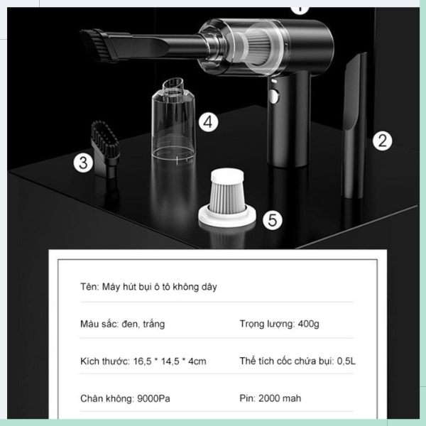 Máy hút bụi cầm tay GOGINDSHOP Mini không dây lực hút siêu mạnh sử dụng hút bụi ô tô, giường ngủ, máy tính, kẽ bàn ghế