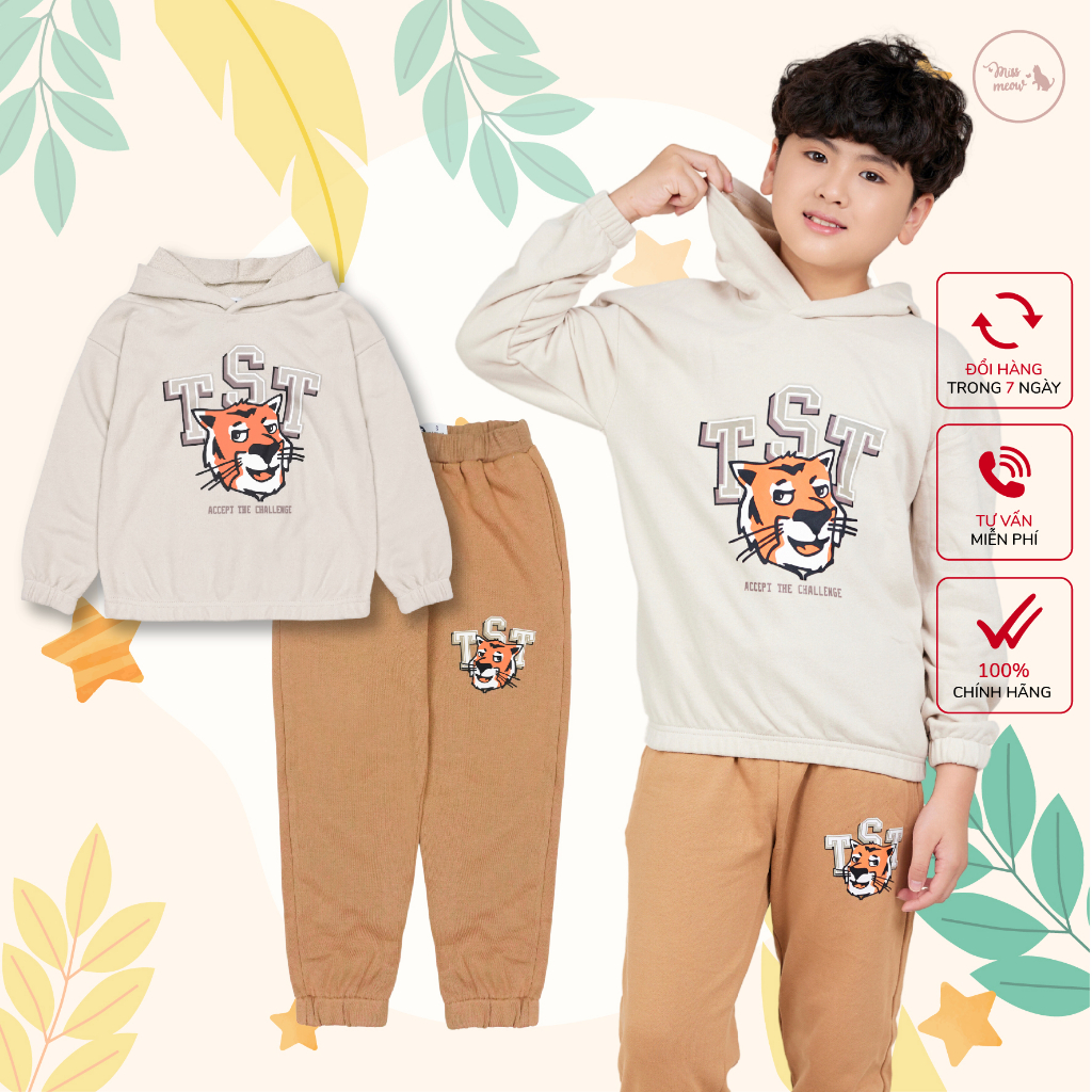 Quần áo thu đông dài tay cho bé trai Bigfox Miss Meow áo hoodie có mũ quần jogger phong cách thể thao size đại 3-11 tuổi