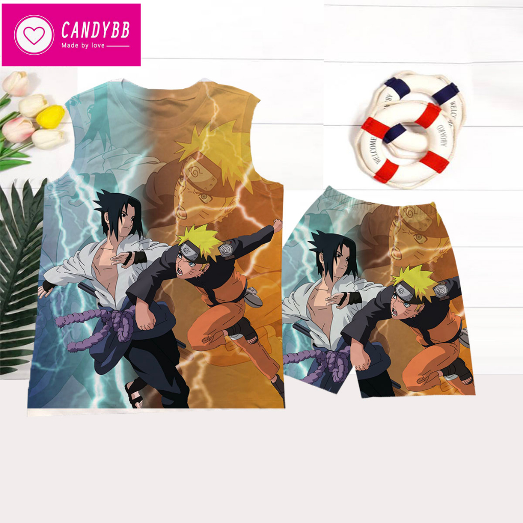 Đồ bộ ba lỗ bé trai, bộ sát nách thun lạnh in hình Naruto 3D có size đại từ 10kg đến 60kg