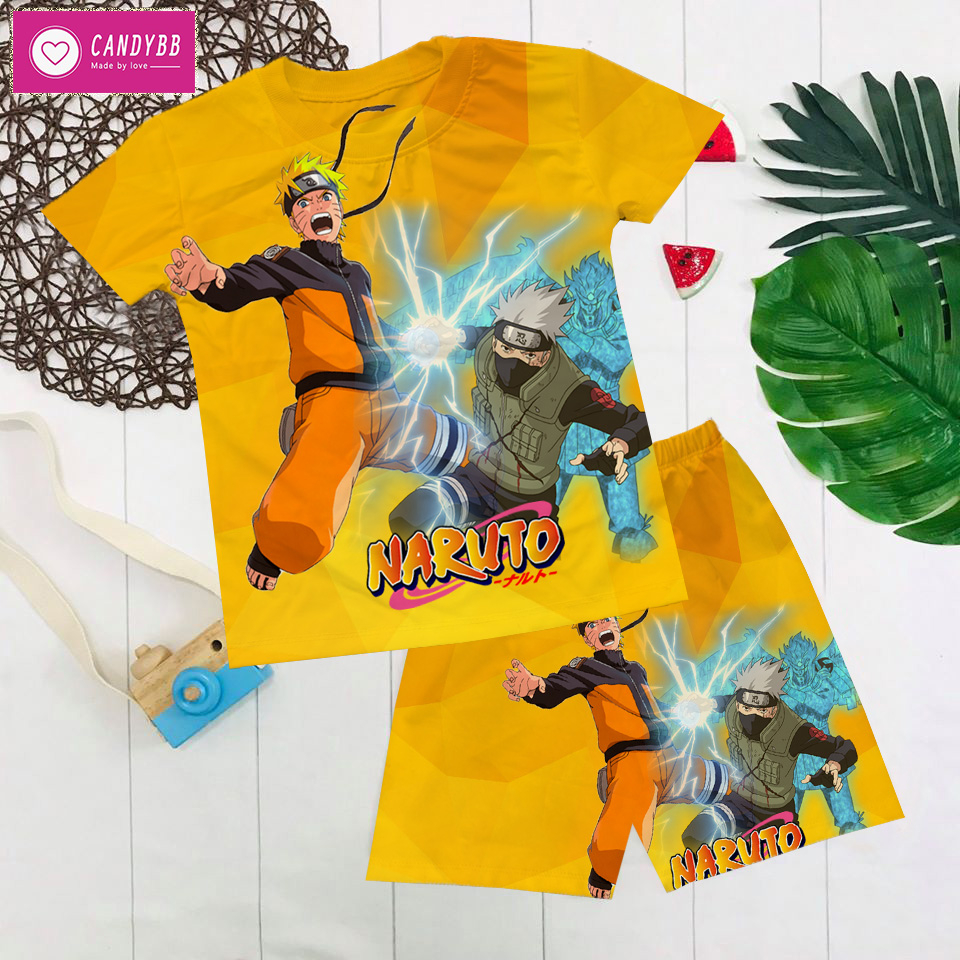 Đồ bộ bé trai, bộ thun lạnh cộc tay in hình Naruto Sasuke Kakashi nhiều màu từ 10kg đến 57kg