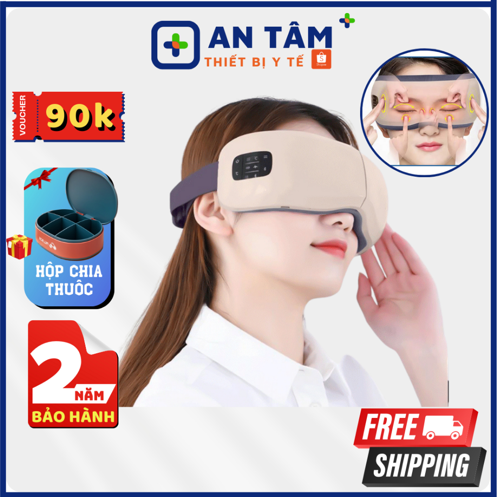Máy massage mắt túi khí thông minh HY-01, máy mát xa mắt TÚI KHÍ-NHIỆT-RUNG-NHẠC-BLUETOOTH giảm quầng thâm