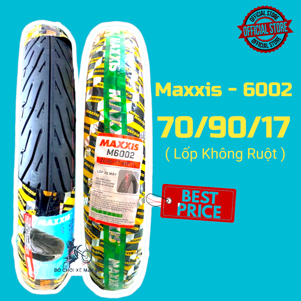 Cặp Vỏ Maxxis 6002 chữ vàng size 70/90-17 80/90-17 Không Ruột Dành Cho Xe Số Hàng Chính Hãng Maxxis
