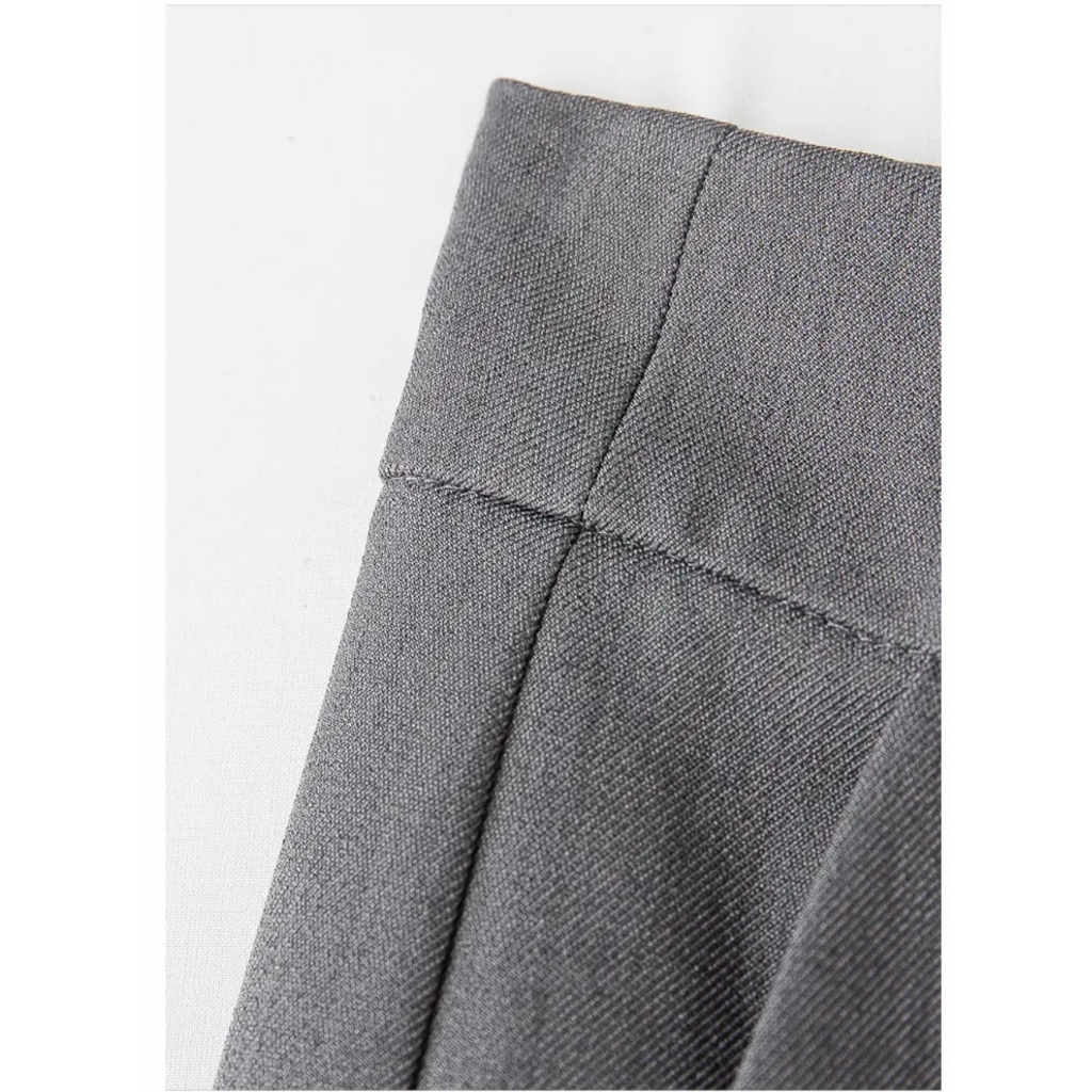 Quần ống suông rộng nữ màu ghi xám lưng cao có đĩa có túi dài 105cm - mã 1052