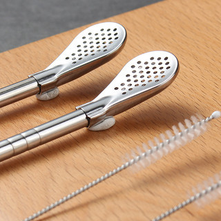 Muỗng thìa kiêm ống hút inox 304 thép không rỉ dùng để uống trà hoa quả có đầu lọc tiện lợi 3 in 1