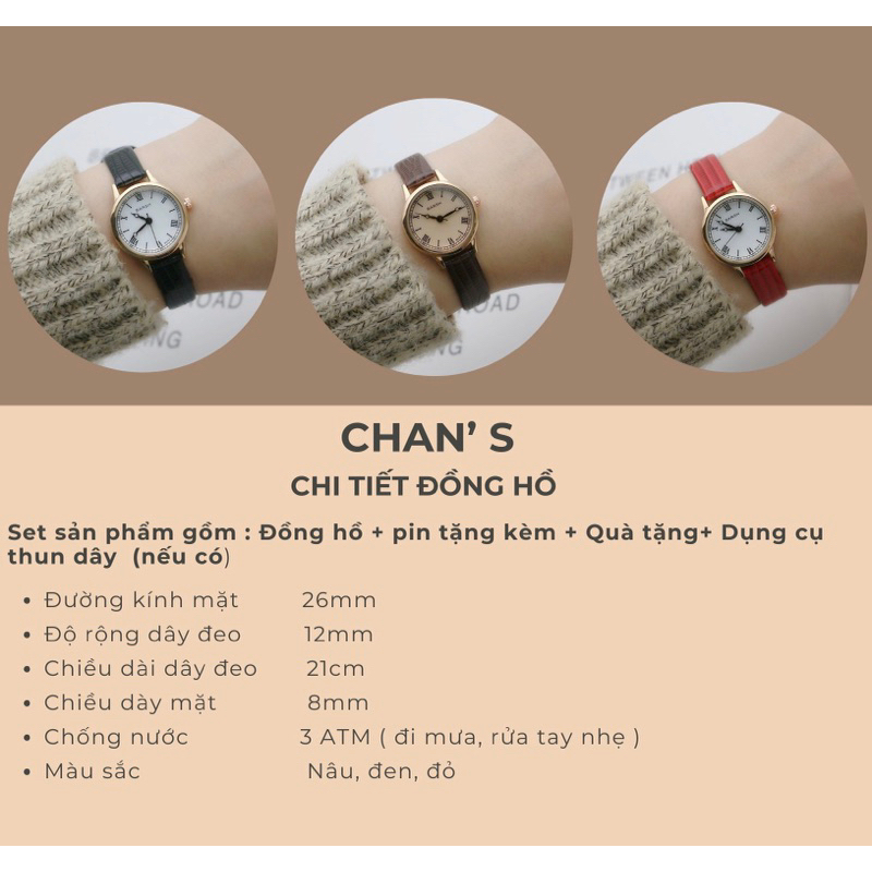 Đồng hồ Ullzzang dây da mặt tròn 26mm giá rẻ