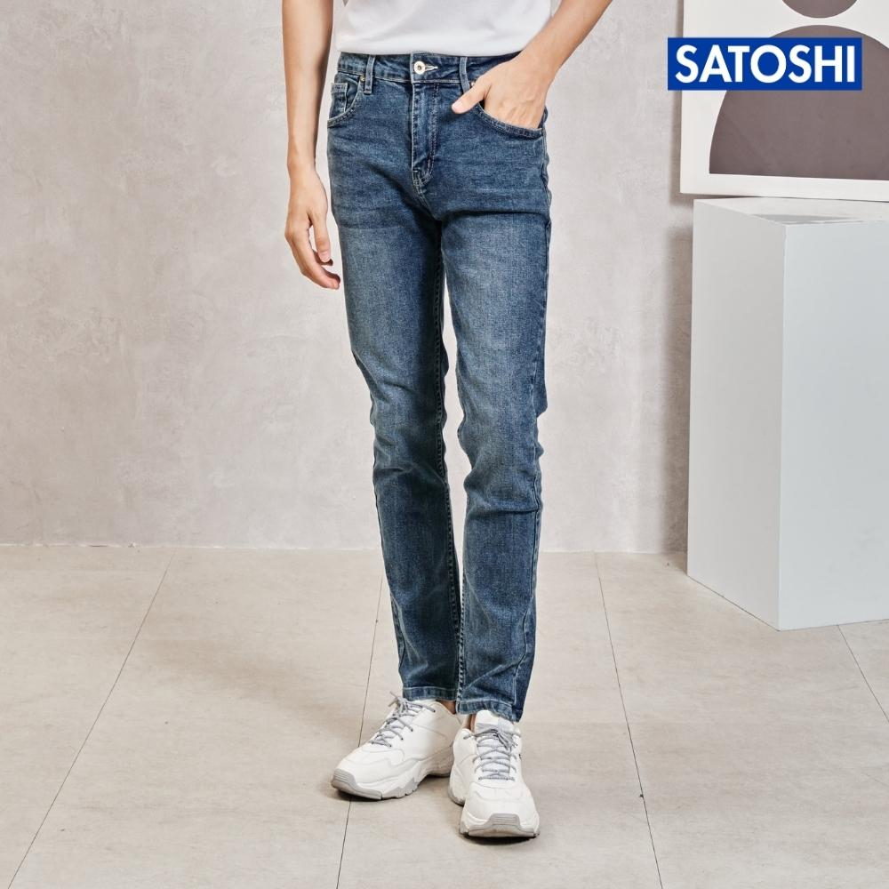 Quần jean nam Satoshi SAQJ38 dáng vừa màu xanh đậm trơn wash basic chất jean co giãn nhẹ