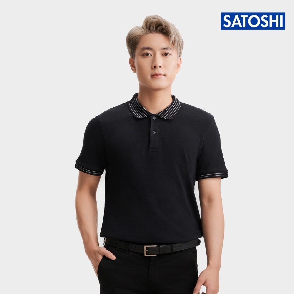 | Satoshi | Áo Polo STS Diamond Pique SAPL81 Đen Viền Cổ Sọc Trắng