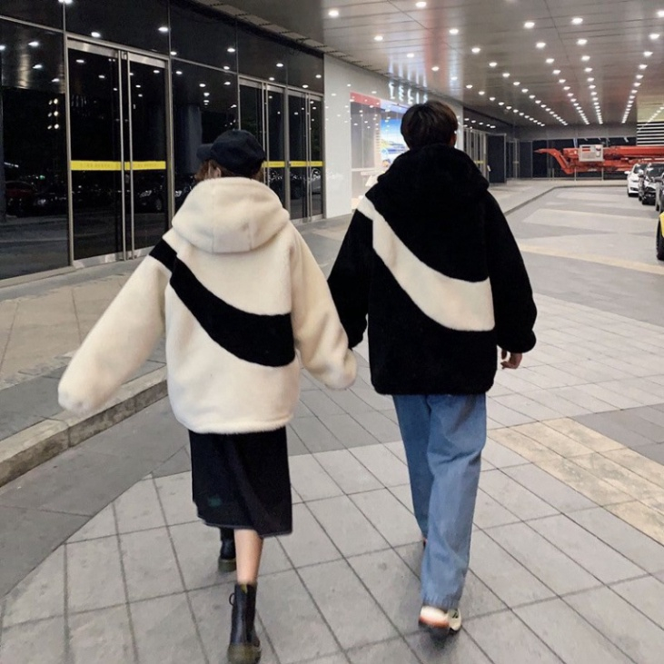 Áo Khoác Lông Cừu NlKE Đen Có Mũ siêu ấm form rộngThời Trang Mùa Đông Lông cừu Hot trendtrẻ trung năng động thời trang