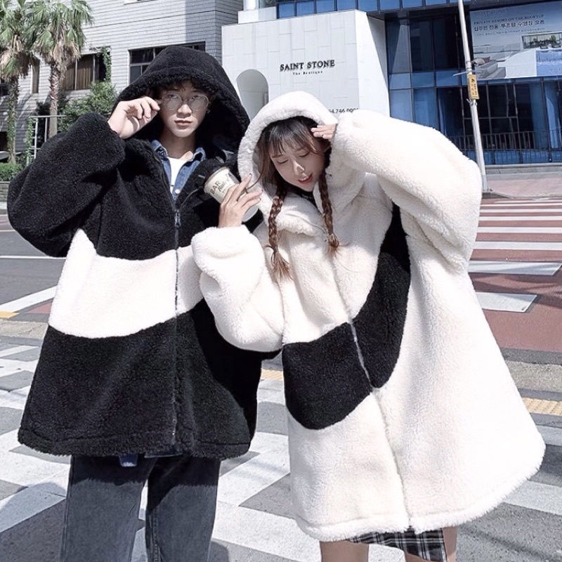 Áo Khoác Lông Cừu NlKE Đen Có Mũ siêu ấm form rộngThời Trang Mùa Đông Lông cừu Hot trendtrẻ trung năng động thời trang