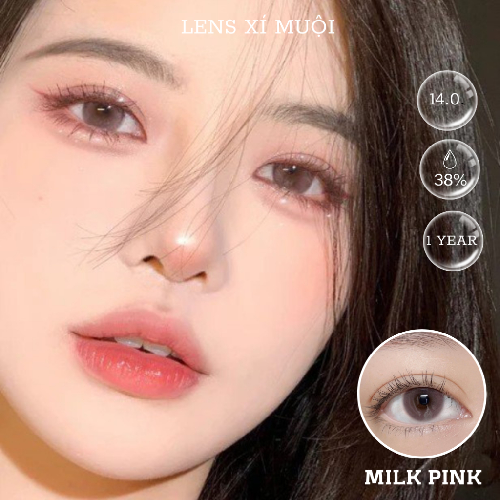 Lens mắt kính áp tròng màu hồng sữa Milk Pink tự nhiên giãn nhỏ có độ cận