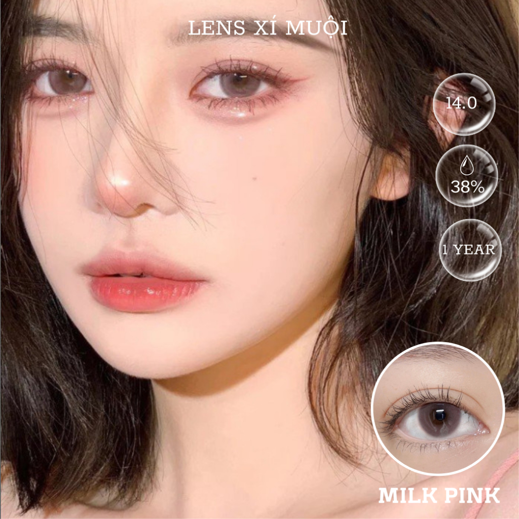 Lens mắt kính áp tròng màu hồng sữa Milk Pink tự nhiên giãn nhỏ có độ cận