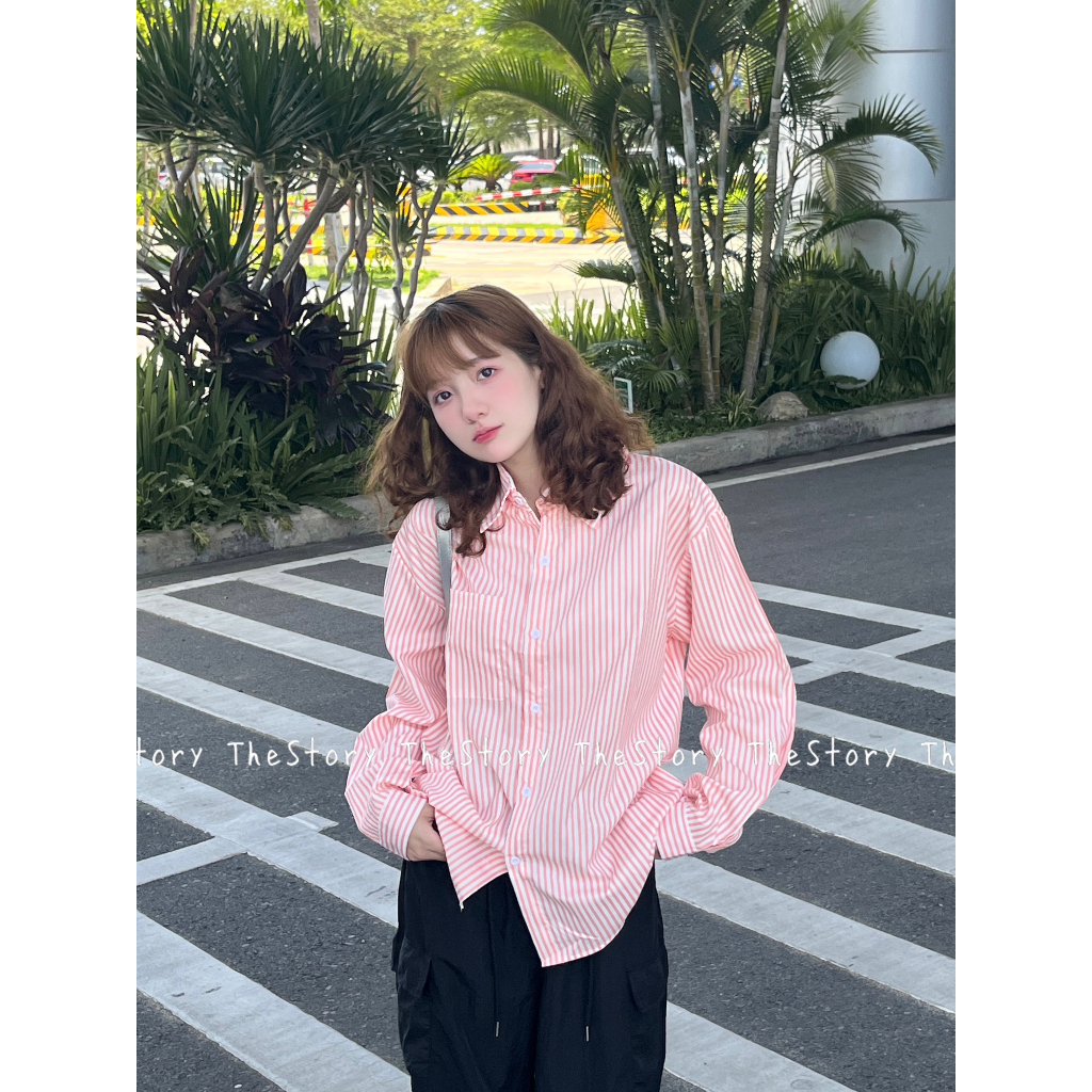 Áo sơ mi form rộng kẻ sọc phong cách Hàn  A3212