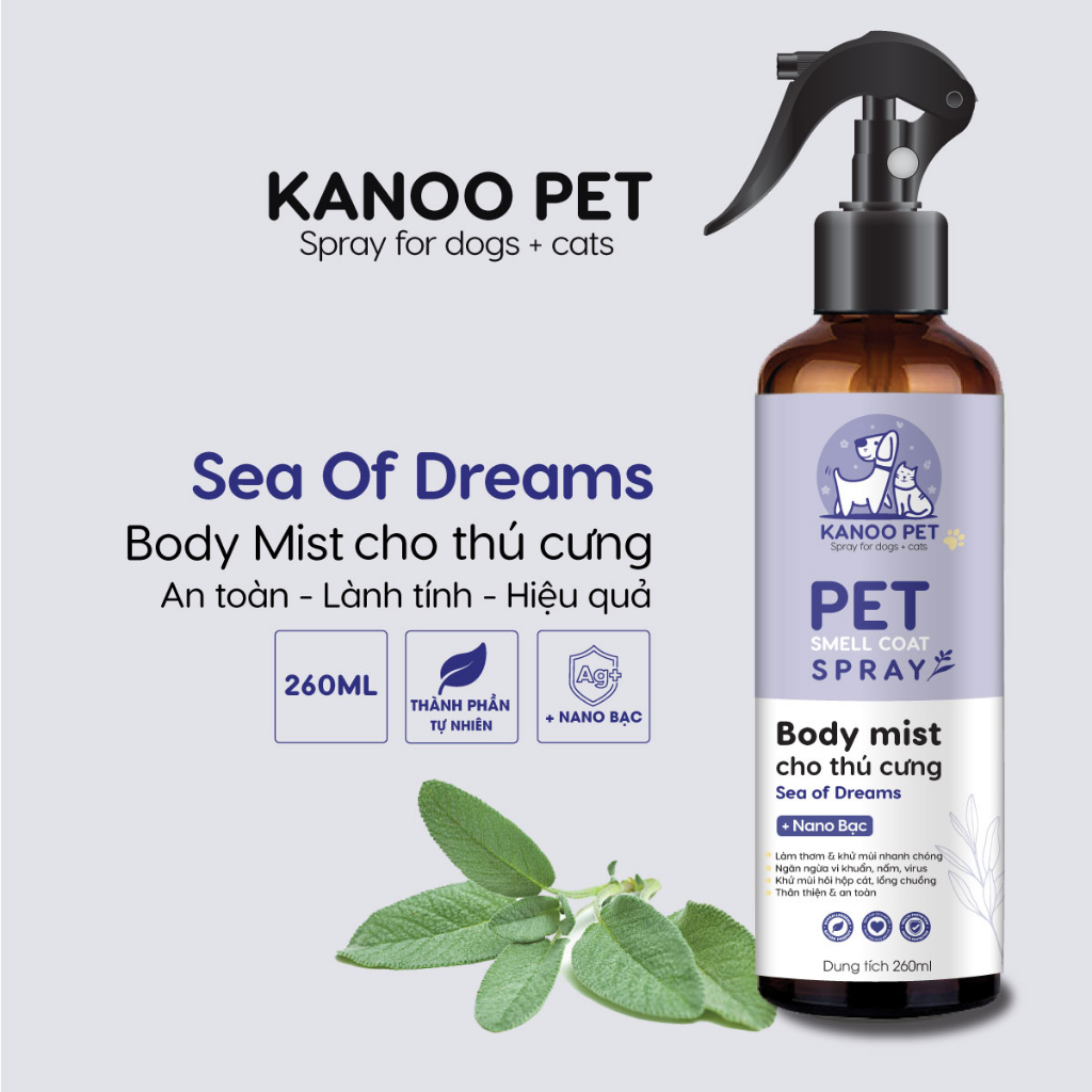 Bodymist xịt thơm khử mùi cho chó mèo Sea Of Dreams 260ml dưỡng da lông, thơm lâu hương nước hoa, khử khuẩn, an toàn