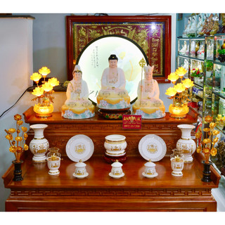 BỘ SỨ THỜ CÚNG MÀU TRẮNG CAO CẤP HỌA TIẾT CHỮ TÂM KINH (NHIỀU PHÂN LOẠI SẢN PHẨM)