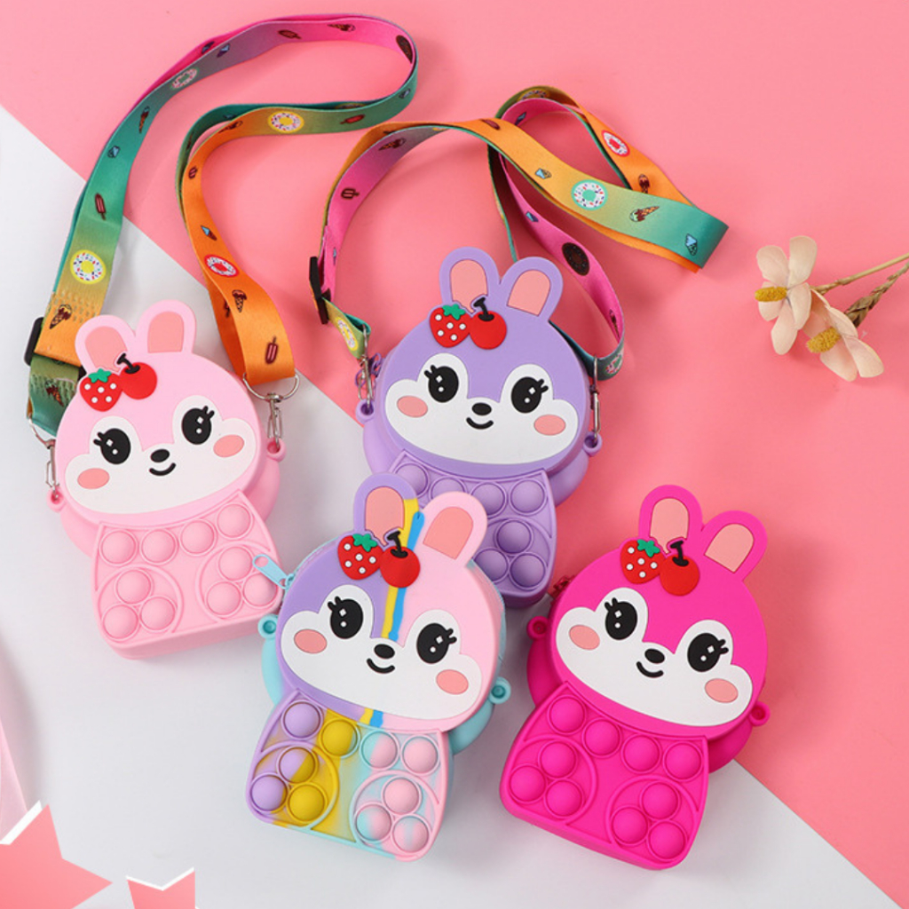 Túi POP It đeo chéo cho bé trai, bé gái chất liệu silicon bóp bong bóng giảm STRESS nhiều hình cute - TÚI POPIT NHỎ