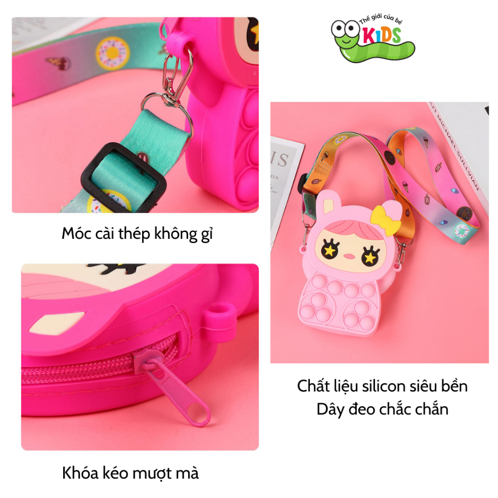 Túi POP It đeo chéo cho bé trai, bé gái chất liệu silicon bóp bong bóng giảm STRESS nhiều hình cute - TÚI POPIT NHỎ