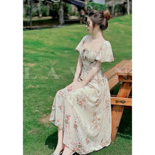 Váy Đầm dự tiệc nữ dáng dài. cổ vuông, tay phông
