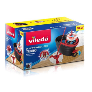 Cây lau nhà Vileda Turbo Đức 3 bông lau, cây lau và xô được thiết kế tiện lợi với tính năng EasyWring dễ vắt, chắc chắn.