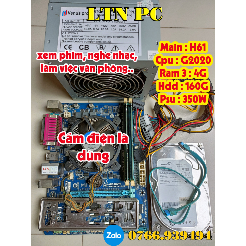 Combo G31, G41, H61..xem Youtube và làm việc văn phòng gồm (Main + Chip + Ram + HDD + Nguồn)