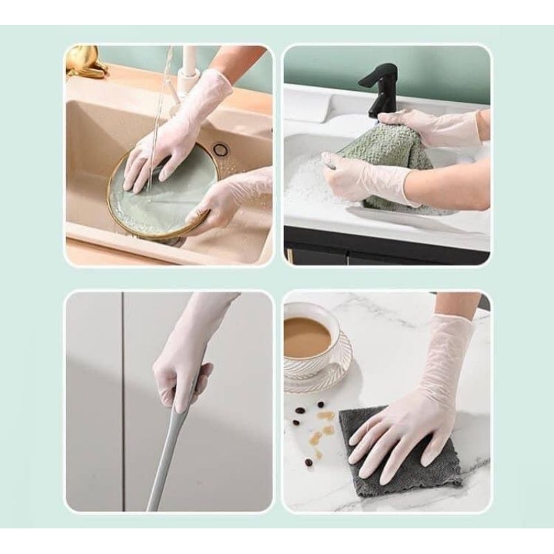 Găng tay cao su Qitu 30 chiếc làm nhà bếp siêu dai rửa chén bát dài dai bền dày size S chống hóa chất giá rẻ hồng