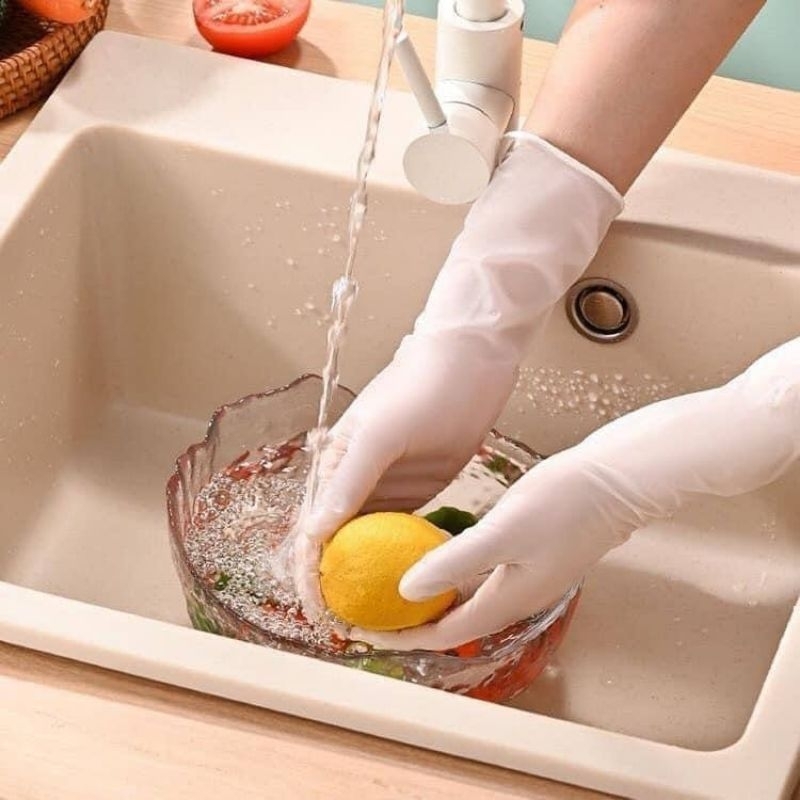 Găng tay cao su Qitu 30 chiếc làm nhà bếp siêu dai rửa chén bát dài dai bền dày size S chống hóa chất giá rẻ hồng