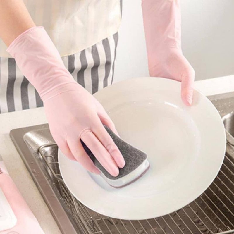 Găng tay cao su Qitu 30 chiếc làm nhà bếp siêu dai rửa chén bát dài dai bền dày size S chống hóa chất giá rẻ hồng