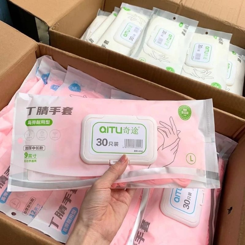 Găng tay cao su Qitu 30 chiếc làm nhà bếp siêu dai rửa chén bát dài dai bền dày size S chống hóa chất giá rẻ hồng