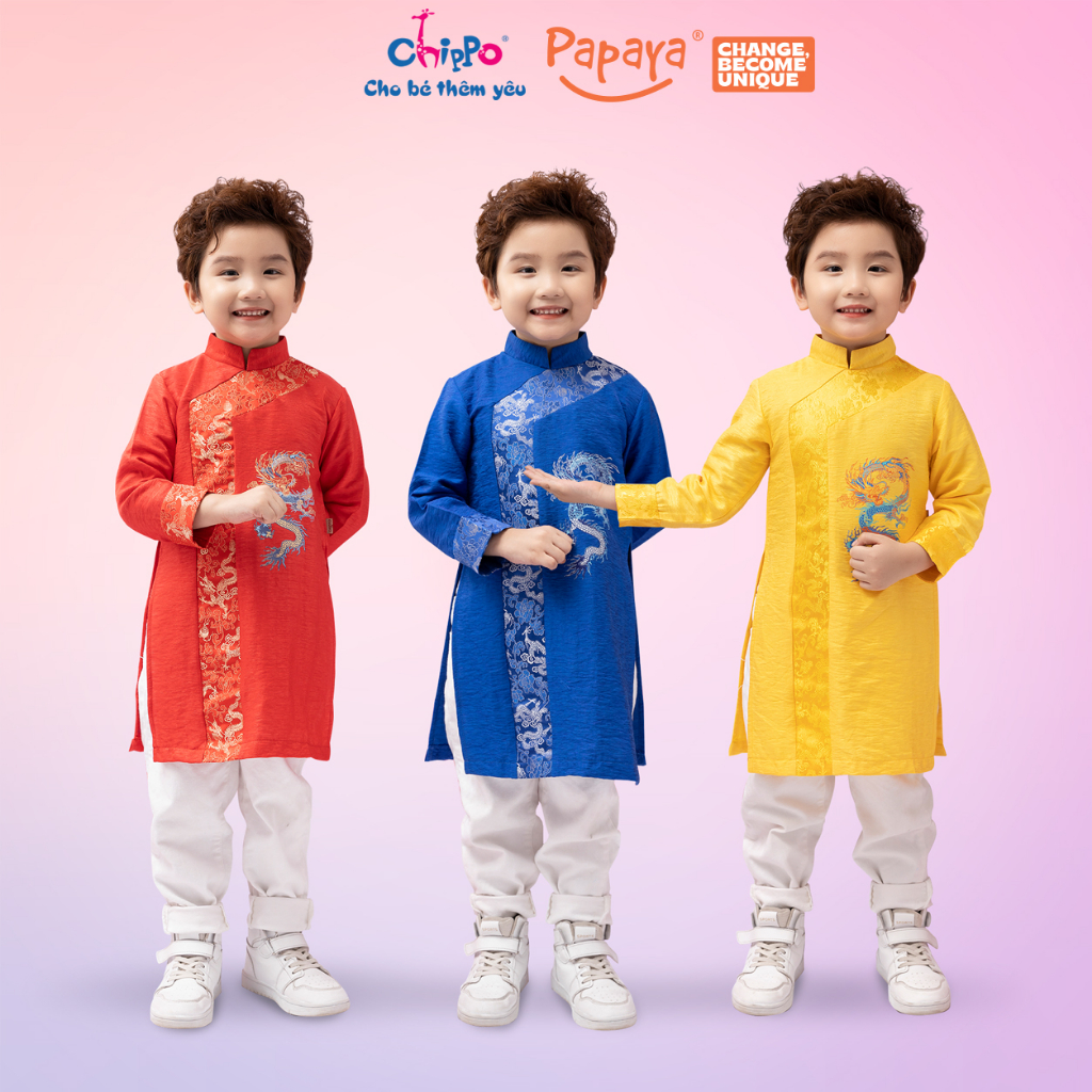 Áo dài bé trai Tết Chippo dáng cách tân mẫu mới  cho bé trai 1 2 3 4 5 6  tuổi từ 10-22kg Quần áo trẻ em