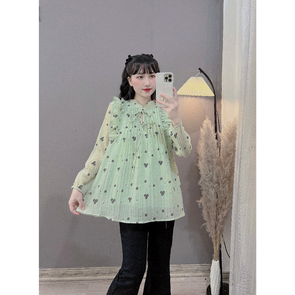 Áo sơ mi bầu công sở 1 lớp tằm lụa Hàn Châu cho bầu đi làm đi chơi cực xinh