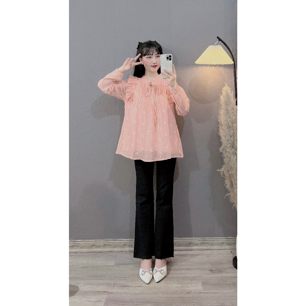 Áo sơ mi bầu công sở 1 lớp tằm lụa Hàn Châu cho bầu đi làm đi chơi cực xinh