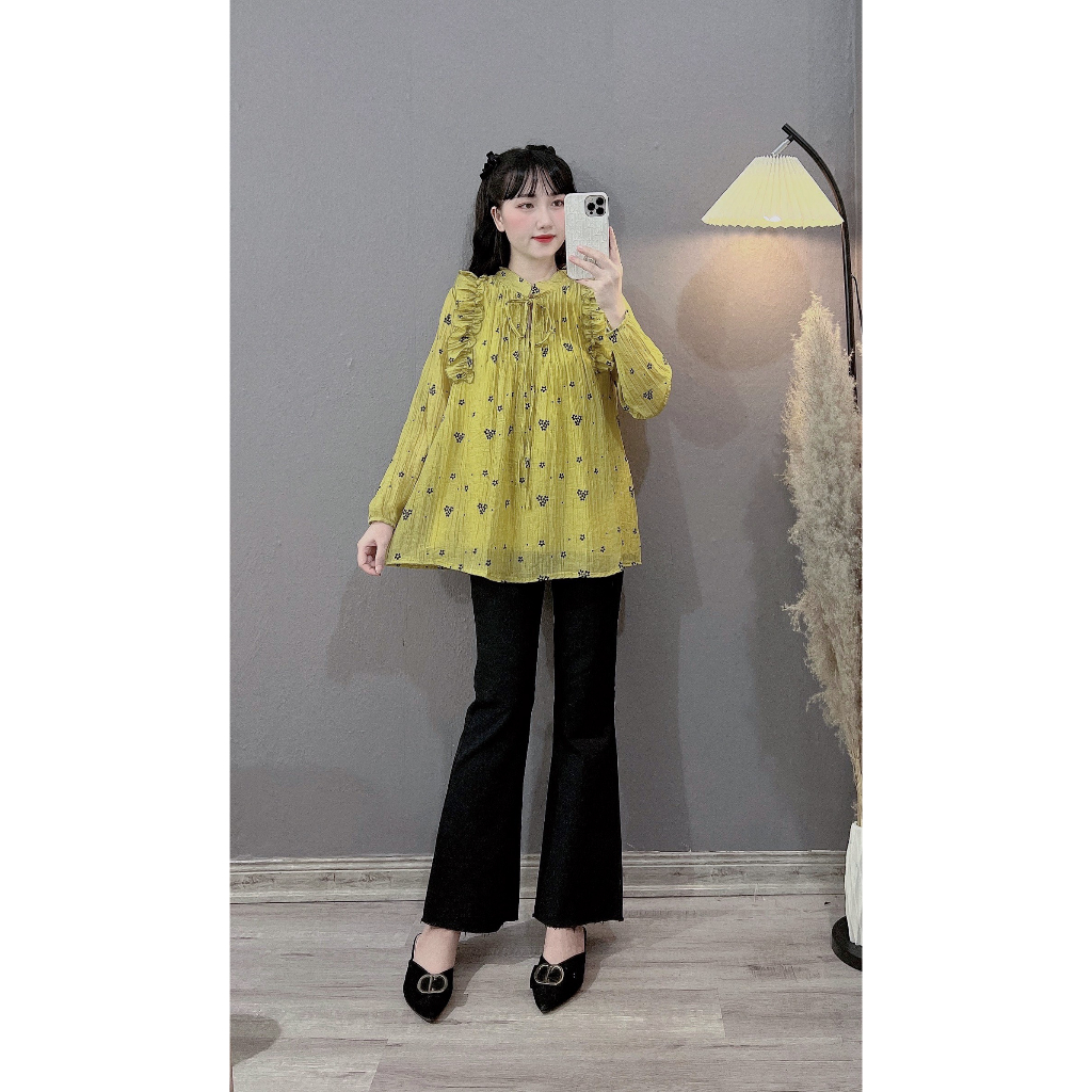 Áo sơ mi bầu công sở 1 lớp tằm lụa Hàn Châu cho bầu đi làm đi chơi cực xinh