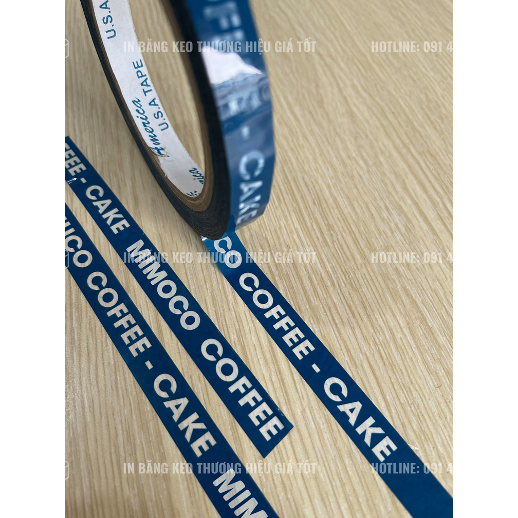 Băng keo in logo, in chữ size 15mm dán ly, dán hộp