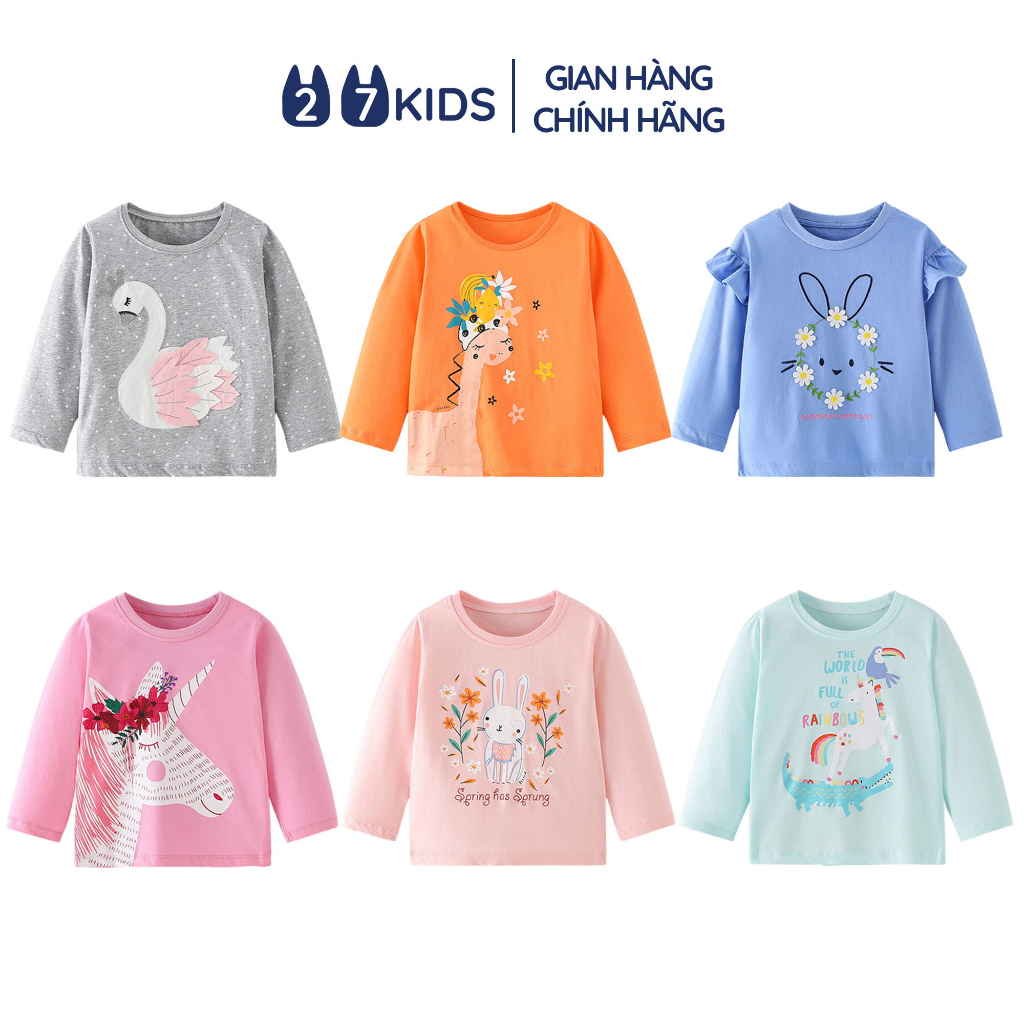 Áo thun dài tay bé gái 27Kids Forest Kingdom áo thu đông 100% Cotton cho trẻ từ 2-10 tuổi GLTS3