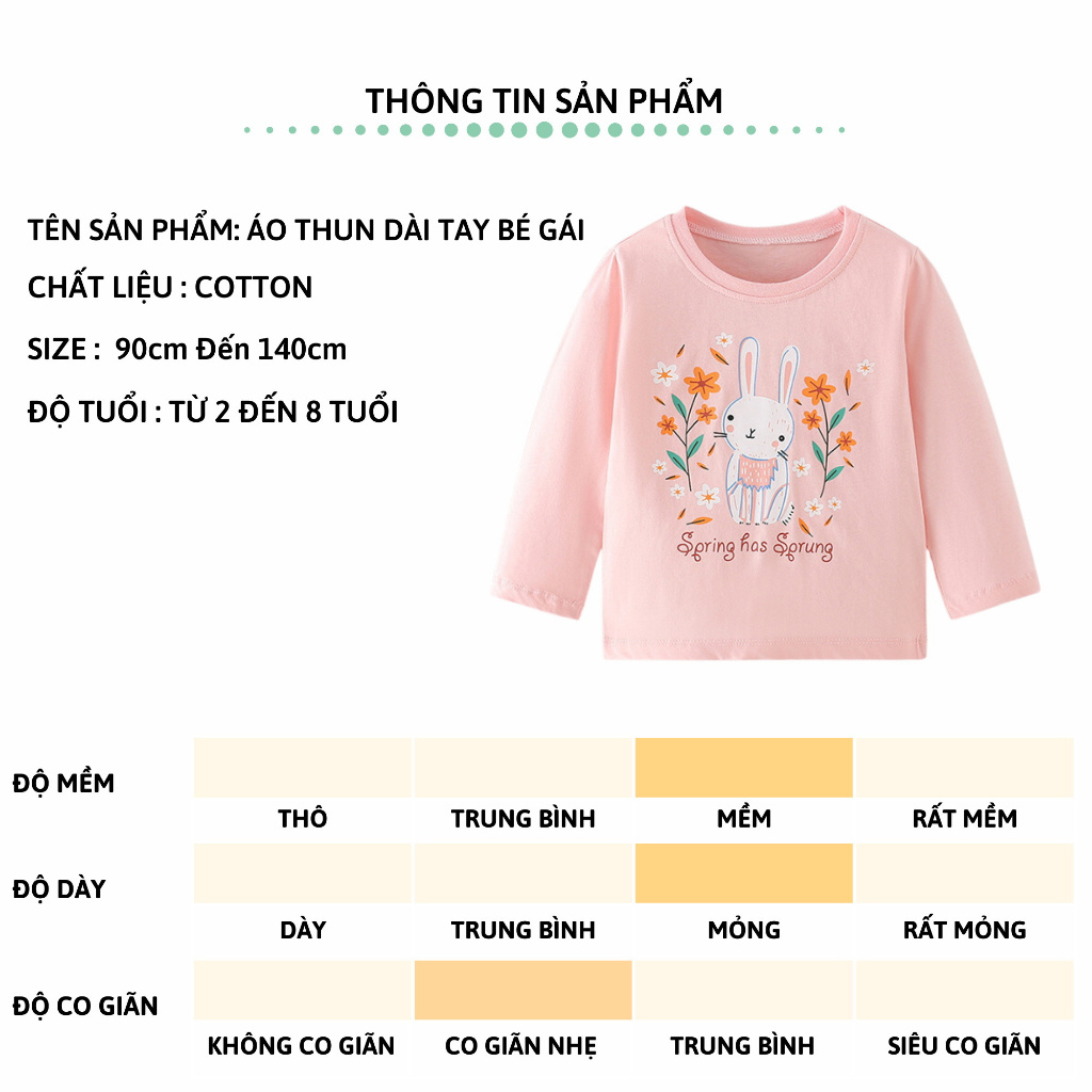 Áo thun dài tay bé gái 27Kids Forest Kingdom áo thu đông 100% Cotton cho trẻ từ 2-10 tuổi GLTS3