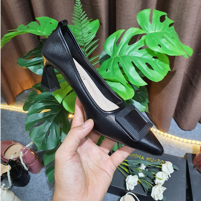 Giày Cao Gót Da Mềm Đế Trụ 7cm, Giày Cao Gót Lót Nỉ