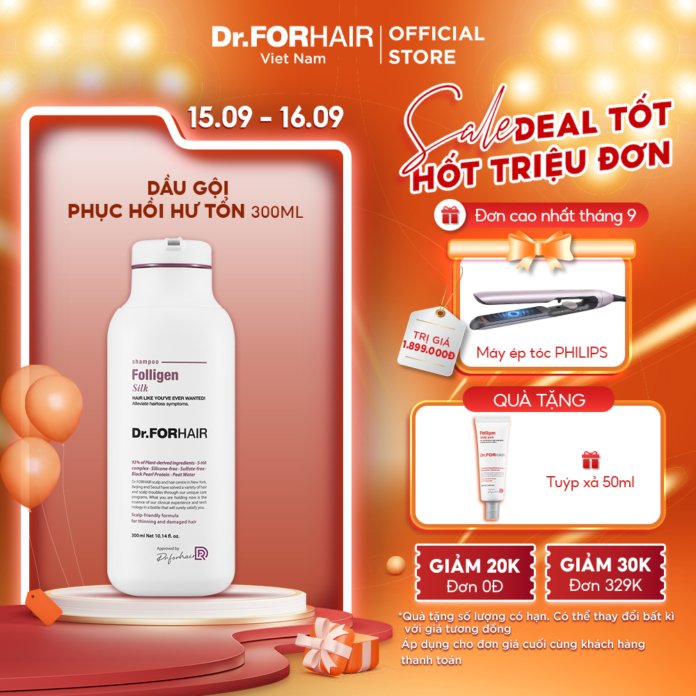 Dầu gội dành cho tóc mỏng và hư tổn Dr. FORHAIR Folligen Silk Shampoo 300ml