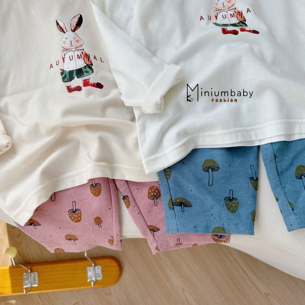 Bộ đồ dài tay quần dài thu đông in hoa cho bé gái chất liệu 100% cotton quần áo trẻ em miniumbabyfashion SB1657