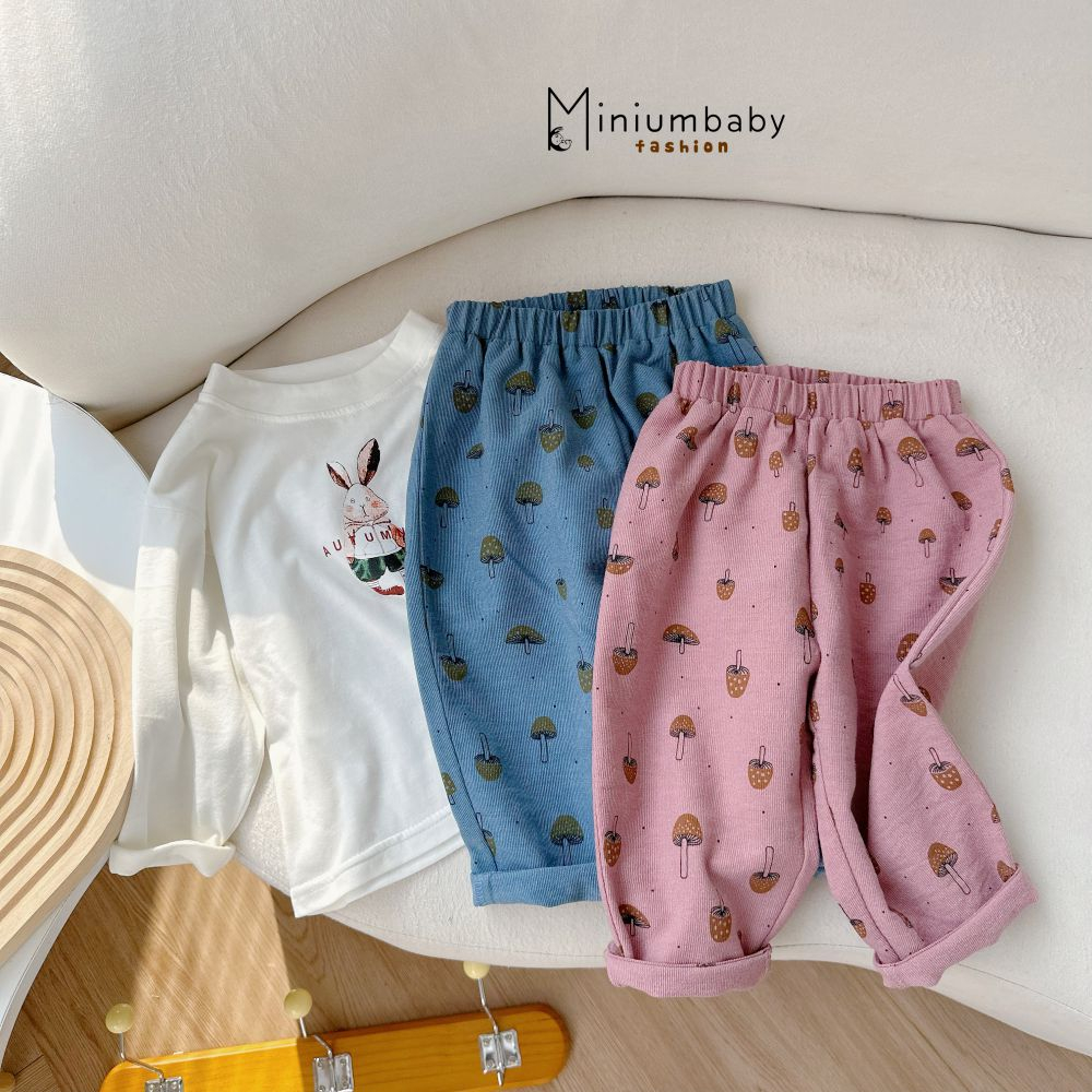 Bộ đồ dài tay quần dài thu đông in hoa cho bé gái chất liệu 100% cotton quần áo trẻ em miniumbabyfashion SB1657