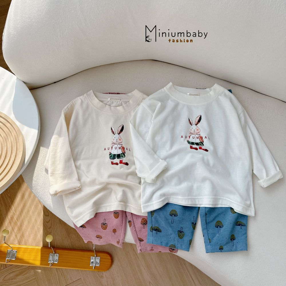 Bộ đồ dài tay quần dài thu đông in hoa cho bé gái chất liệu 100% cotton quần áo trẻ em miniumbabyfashion SB1657