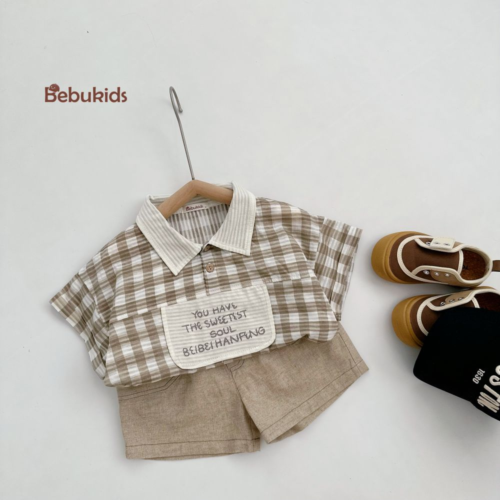 Set bộ cộc tay sơ mi đáng yêu mặc mùa hè cho bé trai, chất liệu 100% cotton,quần áo trẻ em Bebukidsstore SB1662