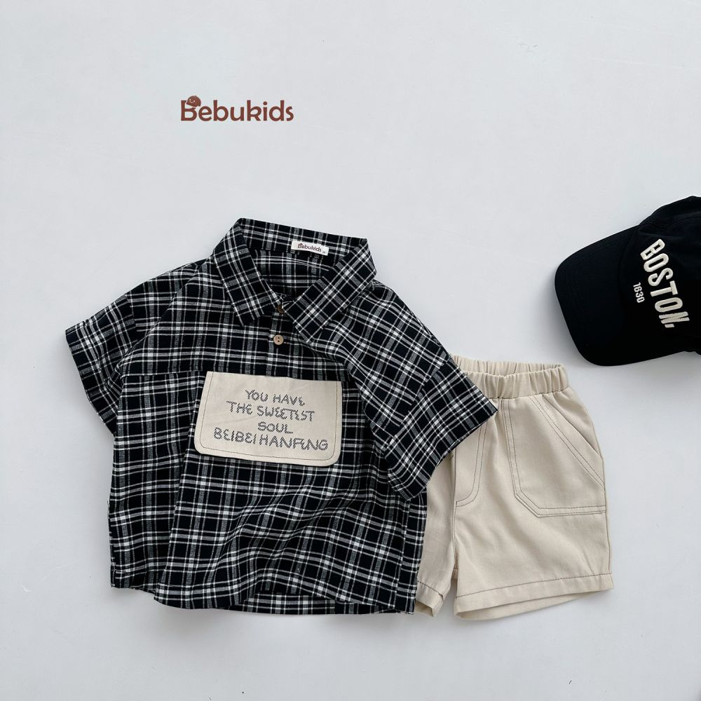 Set bộ cộc tay sơ mi đáng yêu mặc mùa hè cho bé trai, chất liệu 100% cotton,quần áo trẻ em Bebukidsstore SB1662