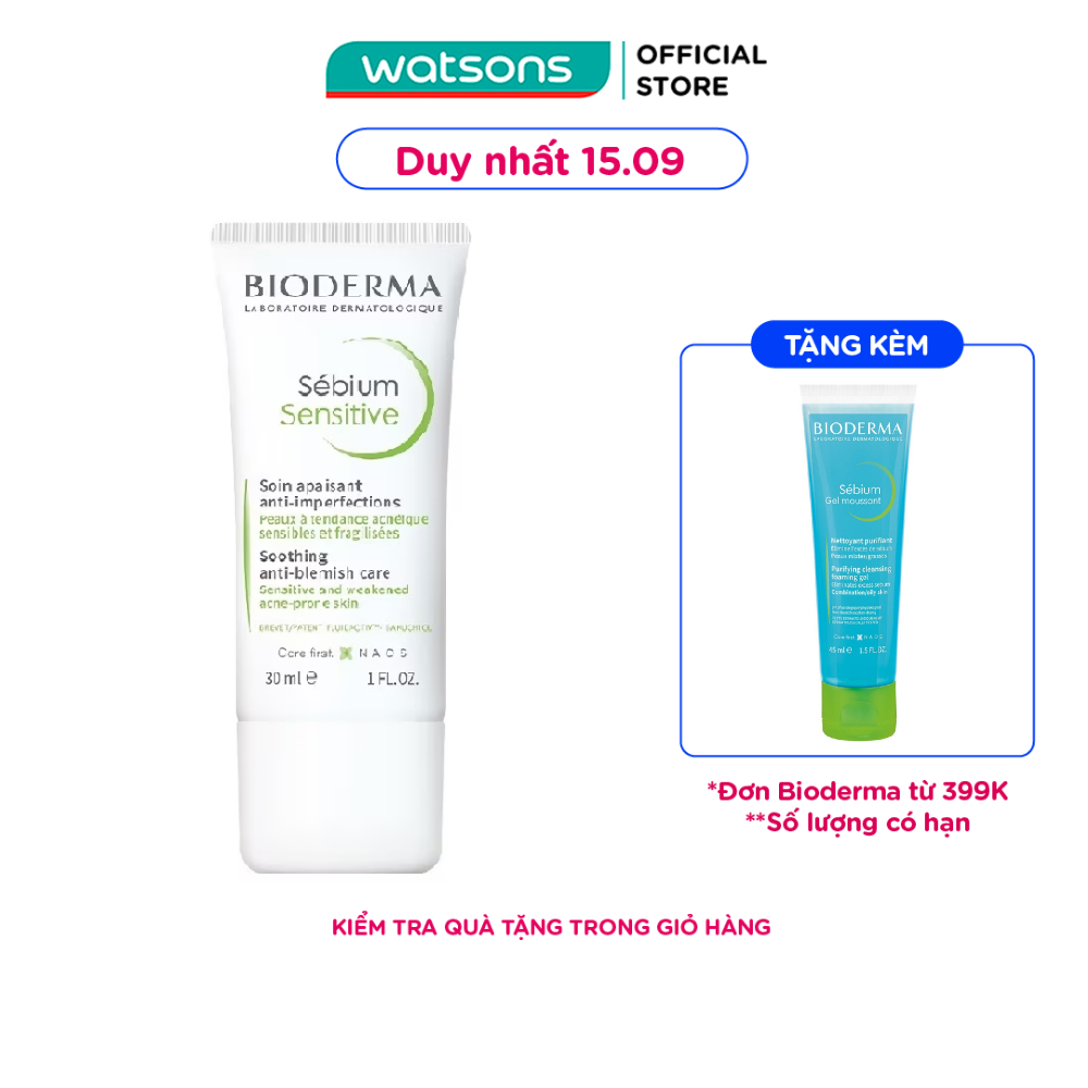 Kem Dưỡng Bioderma Sébium Sensitive Cho Da Mụn Nhạy Cảm 30ml