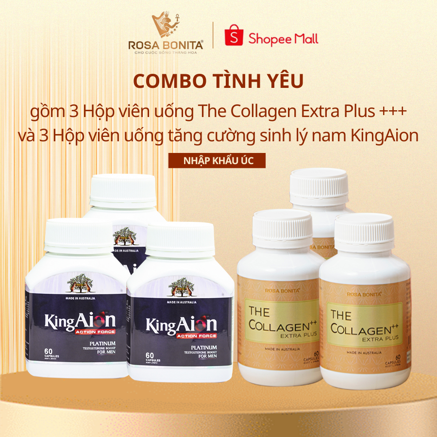 Combo 3 Hộp The Collagen Extra Plus+++ và 3 Hộp tăng cường sinh lý nam KingAion Rosa Bonita