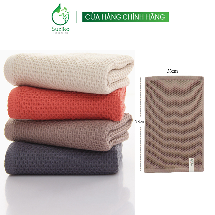 Khăn mặt hai lớp cotton mềm mại thấm hút tốt. Khăn lau họa tiết tổ ong kích thước 33x73cm Suziko K18