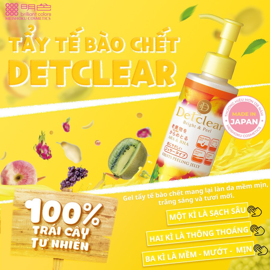 Gel Tẩy Tế Bào Chết Chứa AHA & BHA Sáng Da & Mờ Thâm MEISHOKU Detclear Trái Cây 180ml