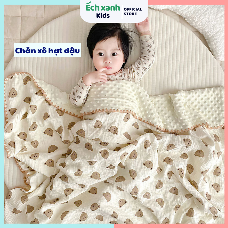 Chăn xô hạt đậu mền cho bé 80*100cm chăn cho bé đi học chăn xô 6 lớp Ếch xanh kids