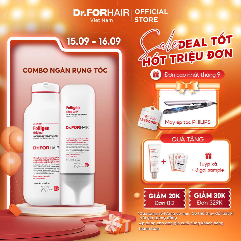 Combo gội xả dưỡng hỗ trợ mọc tóc và ngăn ngừa rụng tóc Dr.FORHAIR Original Shampoo 300ml x Scalp Pack 250ml