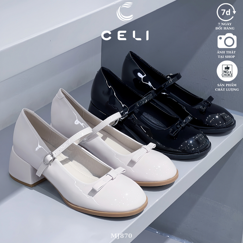 Giày marry jane nữ Celi Shoes 5p gót vuông da bóng MJ870