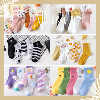 Set 5 đôi tất cổ cao hoạ tiết hoạt hình dễ thương, vớ unisex